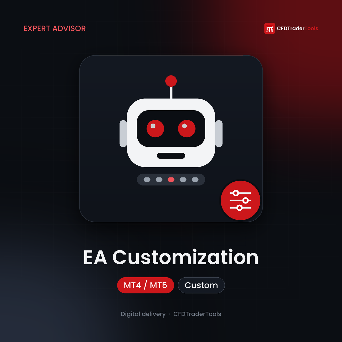 EA Customization for MT4 / MT5 — CFDTraderTools product artwork with a robot and settings icon