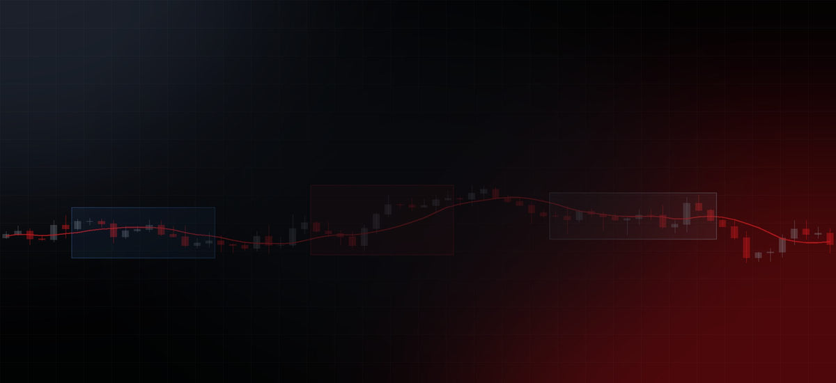 Abstract dark trading chart with candlesticks and session range boxes in CFDTraderTools red